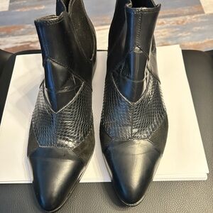 Coach Black Mixed-Texture Pointed Toe Ankle Booties